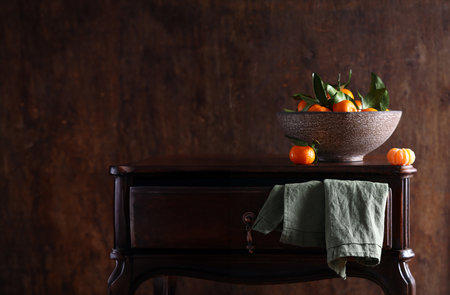 fresh tangerines on the table for a treatの写真素材