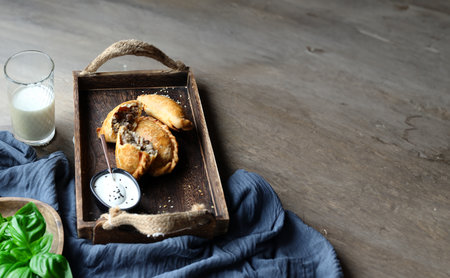 homemade mini pies with filling for snacksの写真素材