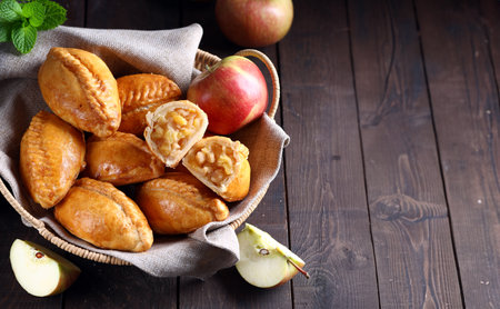 homemade mini pies with filling for snacksの写真素材