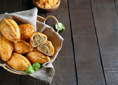 homemade mini pies with filling for snacksの写真素材