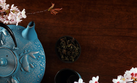 traditional tea ceremony teapot on the tableの写真素材