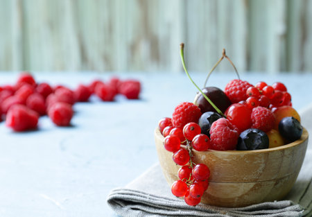 ripe organic mix berries rustic still lifeの写真素材