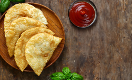 fried pies with meat - chebureks oriental cuisineの写真素材
