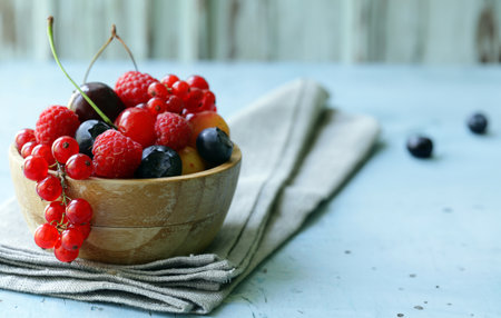 ripe organic mix berries rustic still lifeの写真素材