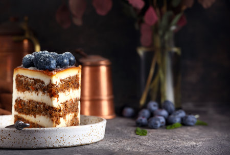 piece of cake dessert with fresh berriesの写真素材