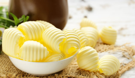 organic butter dairy product on wooden tableの写真素材