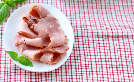 cold meat ham on a plate for appetizerの写真素材
