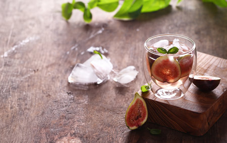 refreshing cocktail with fresh figs and iceの写真素材
