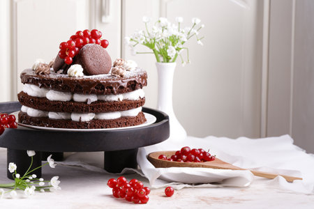 chocolate whoopie pie cake with buttercream and berriesの写真素材