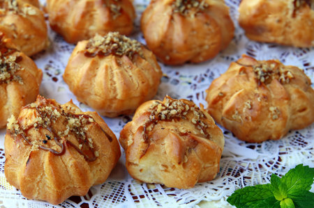 choux pastry eclairs with cream dessert