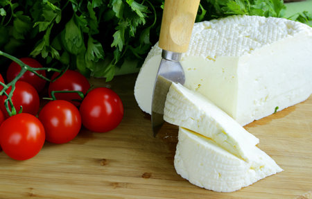 organic homemade soft cheese feta cheeseの写真素材