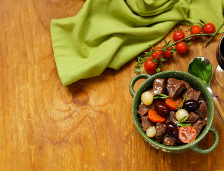 homemade food goulash with meat in cupsの写真素材