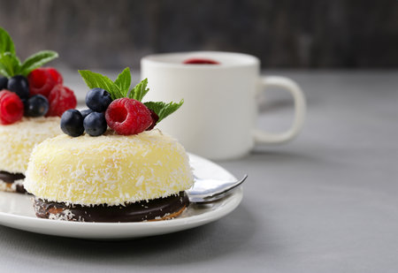 dessert mini cake with berries for the holidayの写真素材