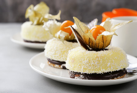 dessert mini cake with berries for the holidayの写真素材