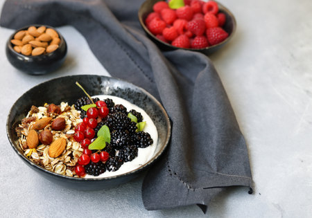 granola muesli for breakfast healthy eatingの写真素材