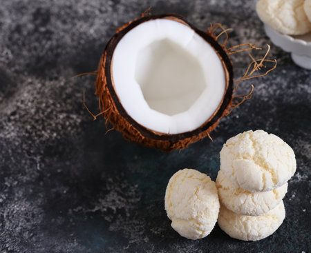 coconut cookies dessert for treats on the tableの写真素材