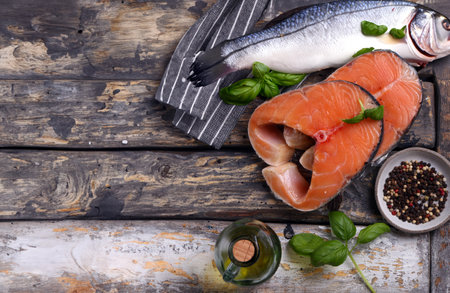 fresh raw red fish salmon trout for healthy eatingの写真素材