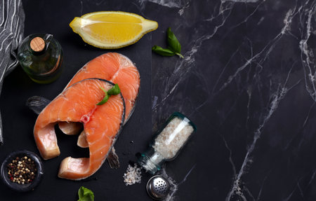 fresh raw red fish salmon trout for healthy eatingの写真素材