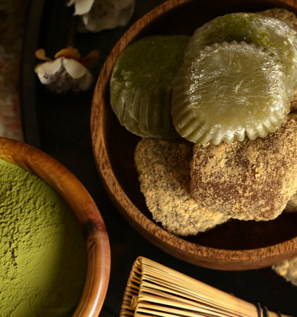traditional japanese matcha tea dessertの写真素材