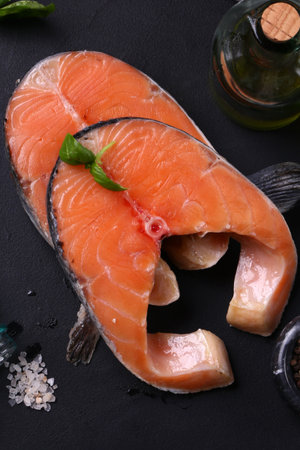 fresh raw red fish salmon trout for healthy eatingの写真素材