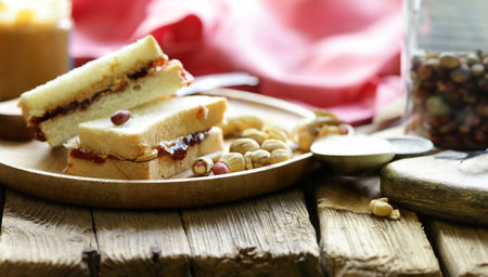 traditional peanut butter and jelly sandwichの写真素材