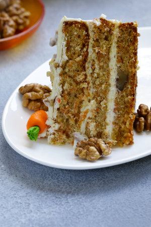 carrot cake with walnuts and creamy mascarpone cream