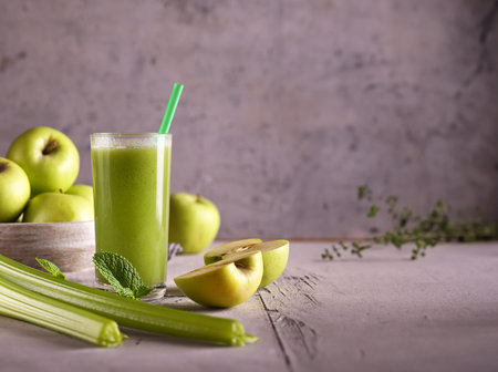 green smoothie with apples and celeryの写真素材