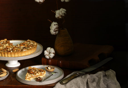 dessert cake pie with berries for a treatの写真素材