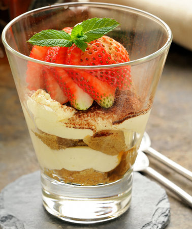 traditional Italian dessert tiramisu with coffeeの写真素材