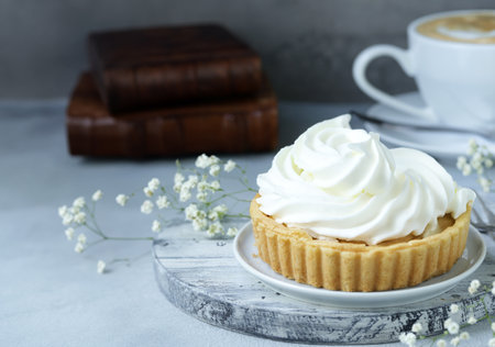 pie cake with berries and cream for dessert and treatの写真素材