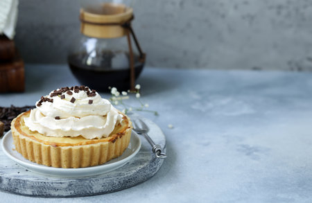 pie cake with berries and cream for dessert and treatの写真素材