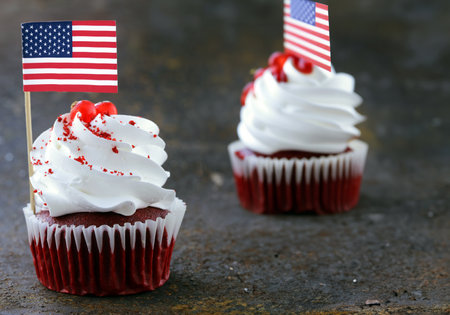 cupcake red velvet dessert for independence dayの写真素材