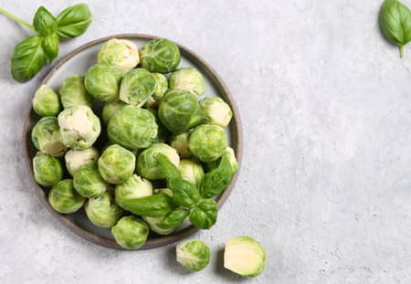 fresh Brussels sprouts in a bowl for healthy eatingの写真素材