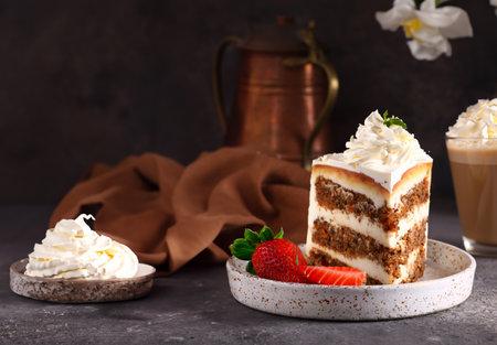 piece of cake on a plate with fresh berries for dessert