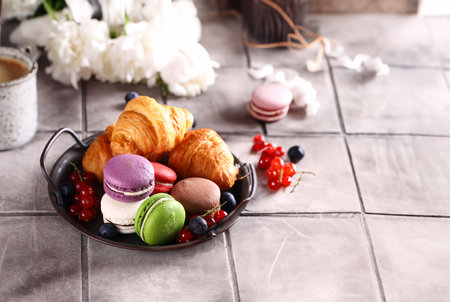 traditional macaroons with different fillingsの写真素材