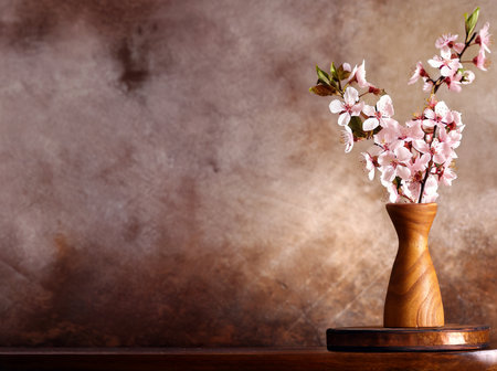 blooming sakura branches in a vase for interior decorationの写真素材