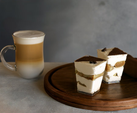 traditional Italian dessert tiramisu in a glassの写真素材