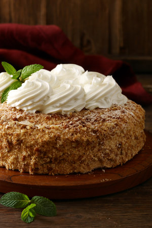 sponge cake with berries and whipped cream dessertの写真素材