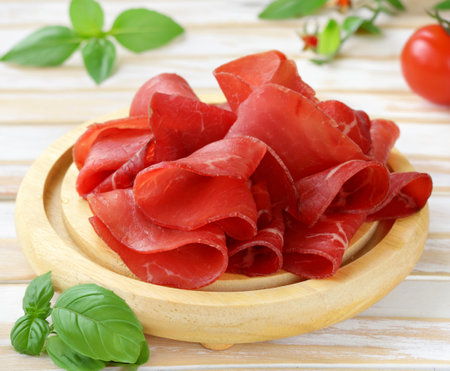 deli meat raw smoked meat bresaolaの写真素材
