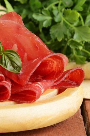deli meat raw smoked meat bresaolaの写真素材