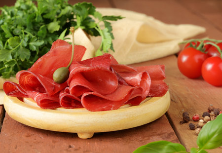 deli meat raw smoked meat bresaolaの写真素材