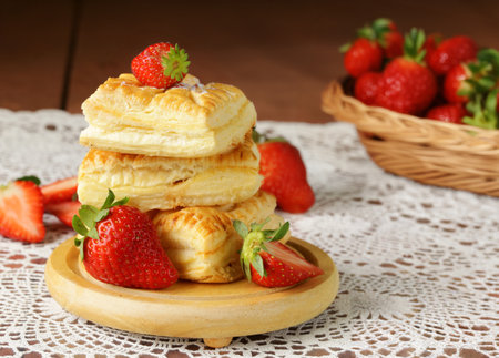 puff pastry with fresh berries for dessertの写真素材