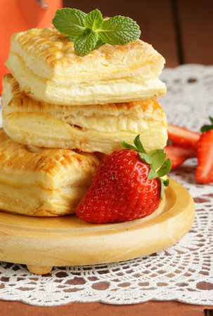 puff pastry with fresh berries for dessertの写真素材