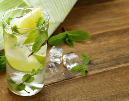 lemonade with mint and lime mojito summer drinkの写真素材