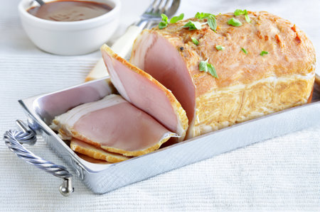 baked boiled pork for the festive tableの写真素材