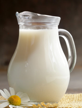organic milk in a jug rustic styleの写真素材