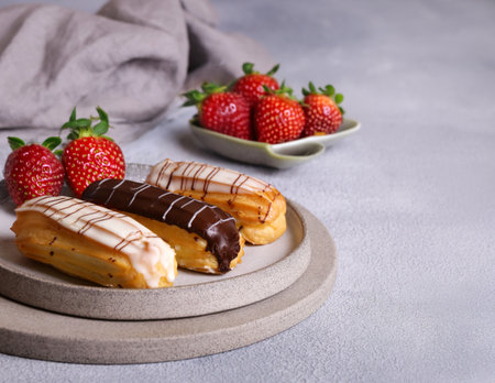 traditional choux pastry eclair dessert on a plate