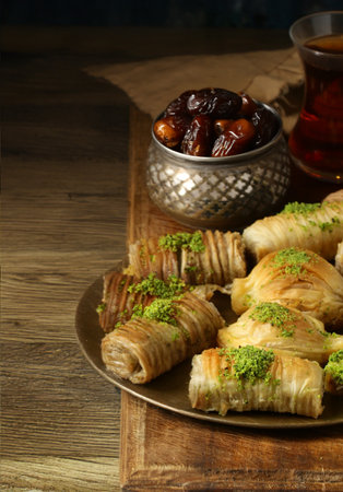 traditional oriental sweets baklava Turkish delightの写真素材