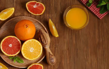 fresh orange juice from organic orangesの写真素材