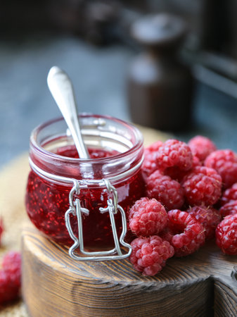 raspberry jam with fresh berries